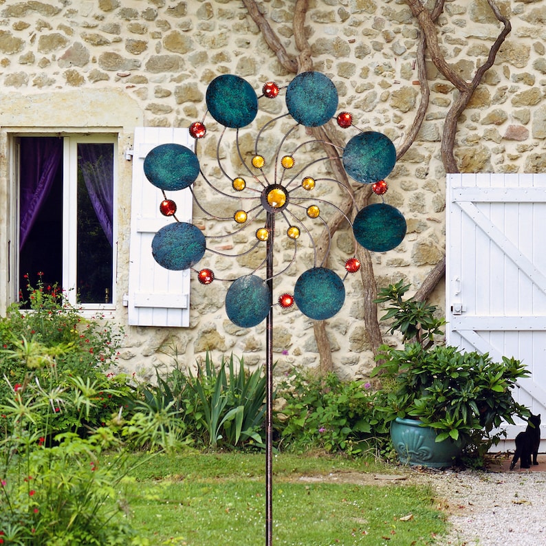 Windrad JADE FLOWER Metall Windspiel Gartenstecker H122 Ø34 Mehrfarbig