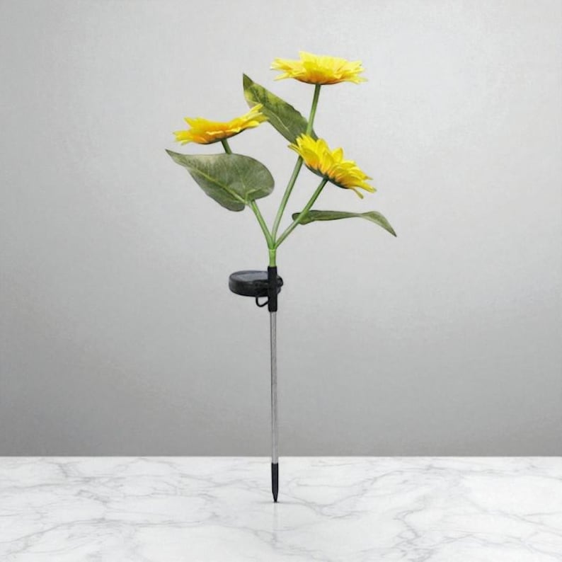 Wasserdichte LED Solar Sonnenblumen Gartenlichter, warmes goldenes Licht, 70 cm Höhe, ABS-Kunststoff