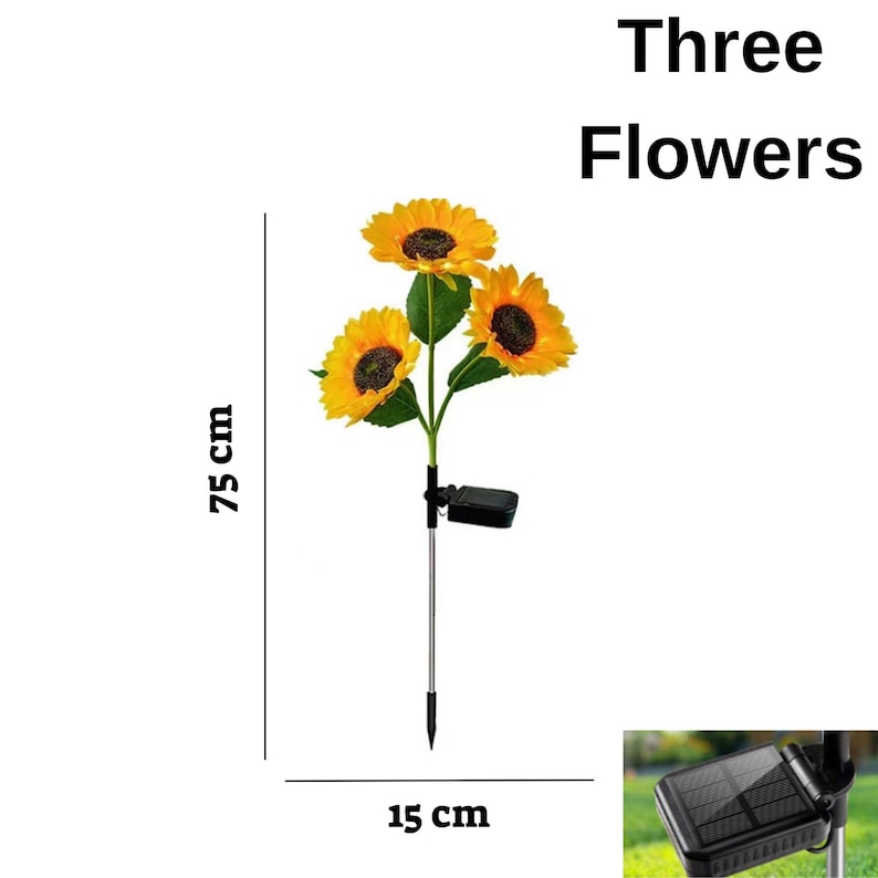 Wasserdichte LED Solar Sonnenblumen Gartenlichter, warmes goldenes Licht, 70 cm Höhe, ABS-Kunststoff
