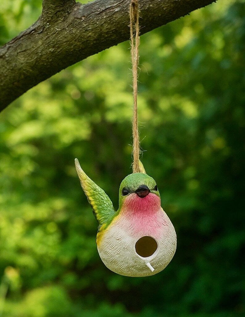 Kolibri-Vogelhaus – Hängende Harz-Gartendekoration mit Aufhängeschnur, Handbemalt