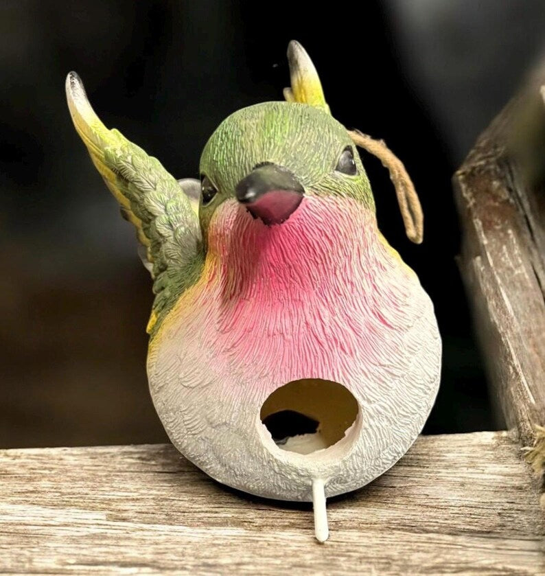 Kolibri-Vogelhaus – Hängende Harz-Gartendekoration mit Aufhängeschnur, Handbemalt