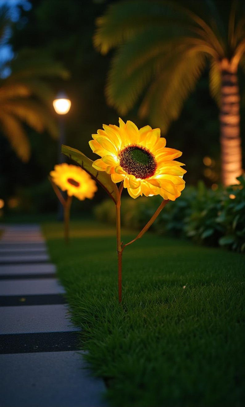 Wasserdichte LED Solar Sonnenblumen Gartenlichter, warmes goldenes Licht, 70 cm Höhe, ABS-Kunststoff