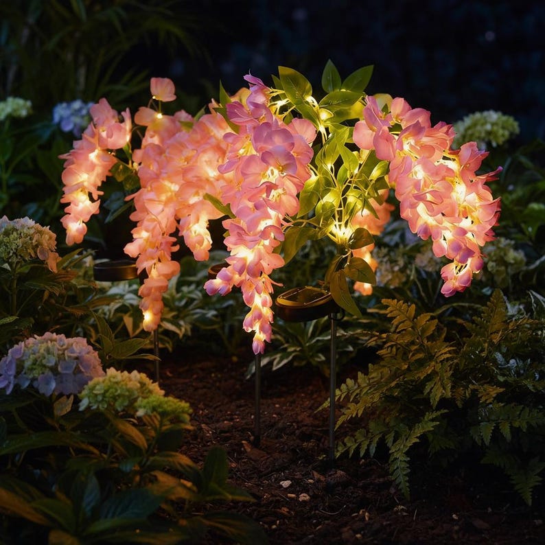 Solar Glyzinien Blumen Licht, Pink, Außen Garten Stehlampe, wasserdichter Solar Pfad Dekor