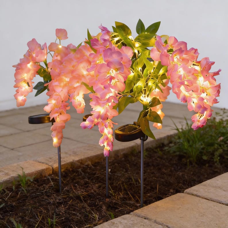 Solar Glyzinien Blumen Licht, Pink, Außen Garten Stehlampe, wasserdichter Solar Pfad Dekor