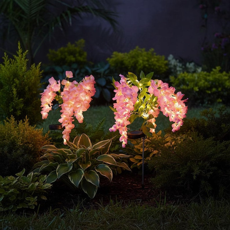 Solar Glyzinien Blumen Licht, Pink, Außen Garten Stehlampe, wasserdichter Solar Pfad Dekor