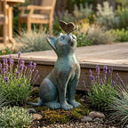 Katzenstatue mit Schmetterling Gartenfigur 20cm Außendekoration Rasenverzierung Tierskulptur