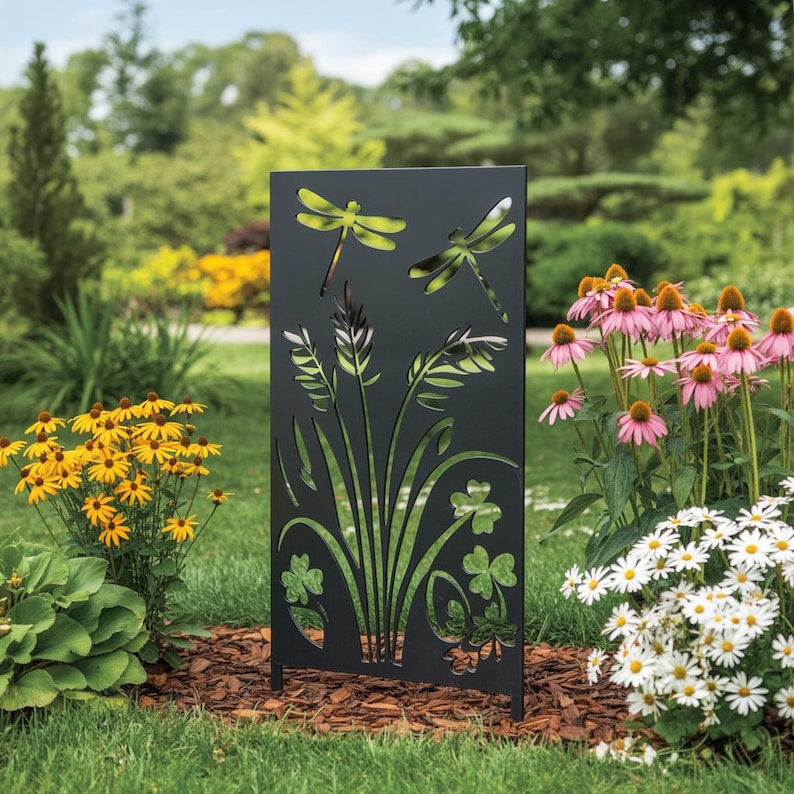 Stahl Gartenplatte Metallkunst, Gartenwanddekor, Libelle Design, 1,5 mm Dicke, 10-40 Zoll, Pulverbeschichtet