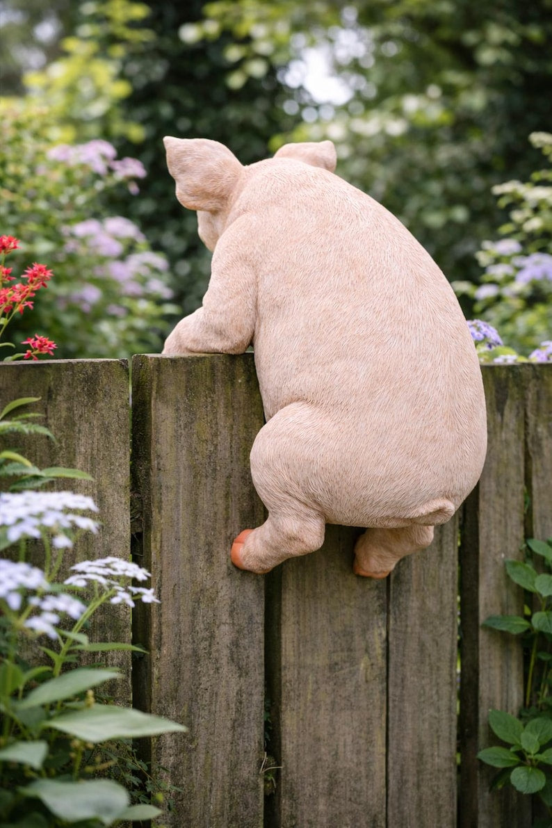 Schwein-Zaun-Statue - Gartendekoration, Schweineskulptur, Bauernhaus-Yard-Kunst, Outdoor