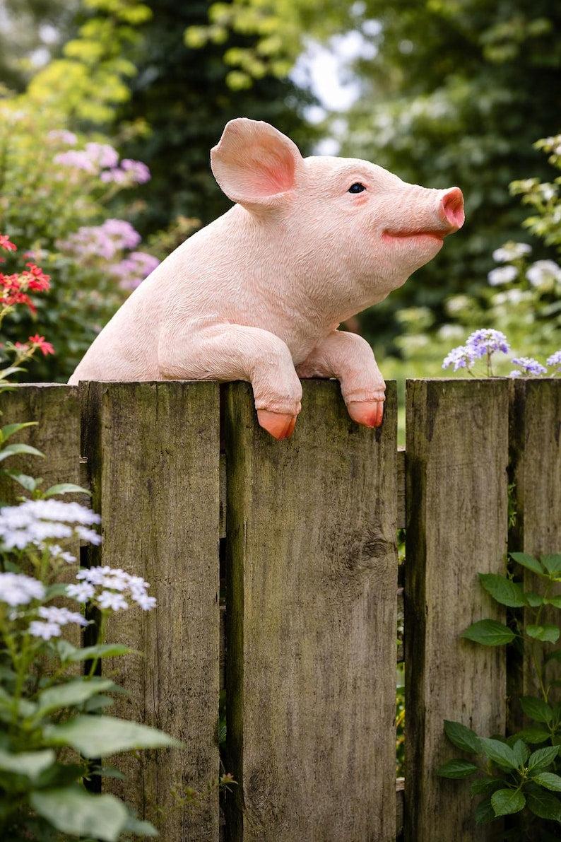 Schwein-Zaun-Statue - Gartendekoration, Schweineskulptur, Bauernhaus-Yard-Kunst, Outdoor
