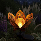 Solar Lotus Blume Licht Crackle Glass Laternenpfahl Metall Außenlampe