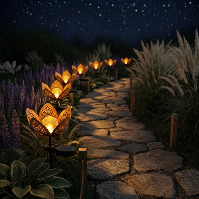 Solar Lotus Blume Licht Crackle Glass Laternenpfahl Metall Außenlampe