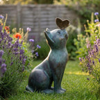 Katzenstatue mit Schmetterling Gartenfigur 20cm Außendekoration Rasenverzierung Tierskulptur