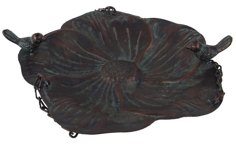 Hängende Vogeltränke in Blütenform, Schwarz-Bronze, Metall, 28x24x6 cm