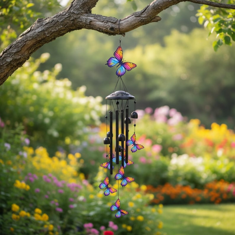 Buntes Schmetterlings-Windspiel Metall Garten Dekor Hängend Terrasse Außen