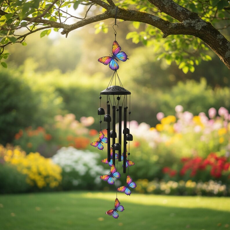 Buntes Schmetterlings-Windspiel Metall Garten Dekor Hängend Terrasse Außen