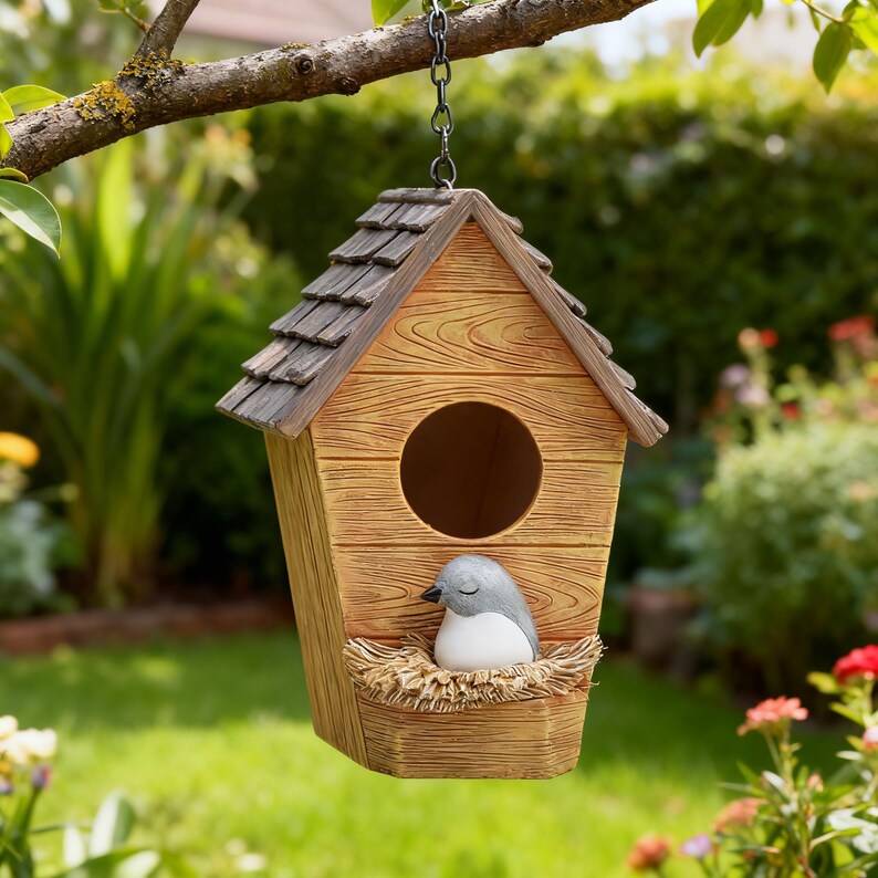 Hölzernes Vogelhaus-Dekor, hängende Garten-Vogel-Nest-Verzierung, 19 cm