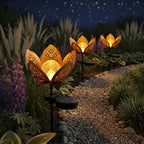 Solar Lotus Blume Licht Crackle Glass Laternenpfahl Metall Außenlampe
