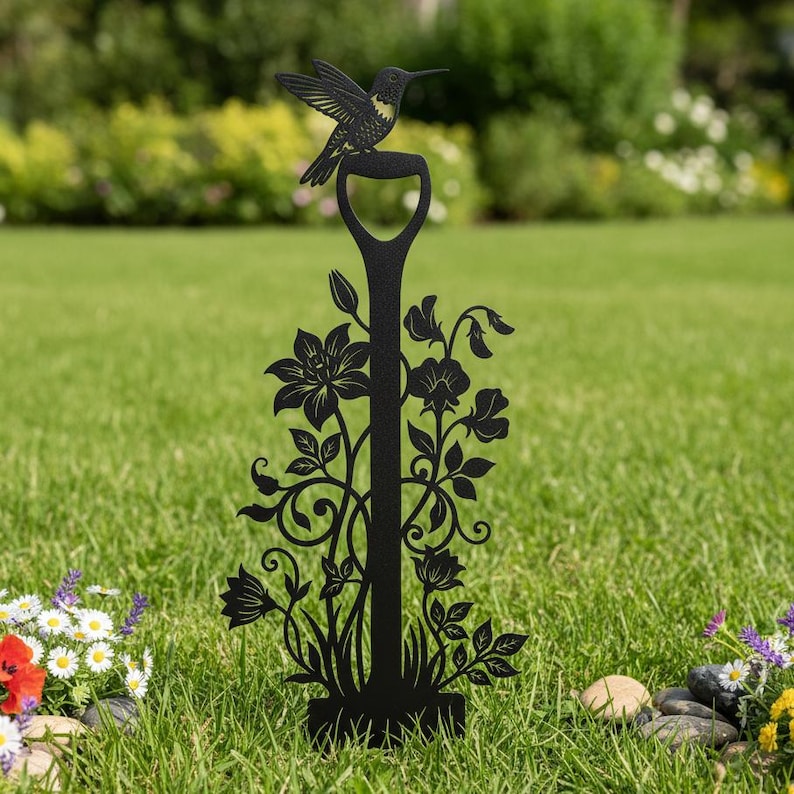 Metall Kolibri Gartenstecker, Gartenblumen Schaufel Kunst, Yard Dekor