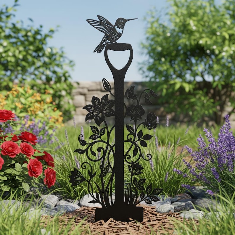 Metall Kolibri Gartenstecker, Gartenblumen Schaufel Kunst, Yard Dekor