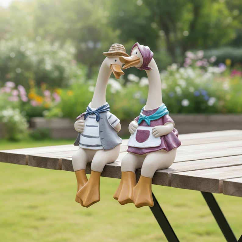 Gänsepaar Gartendekor Harz Gartenstatue Entenpaar Rasenverzierung Rustikal 22,5 cm