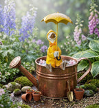 Harz Ente mit gelbem Sonnenschirm als Garten Dekoration, wetterbeständig, für Außenbereich