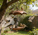 Metall Vogelhaus mit Eichhörnchen und Regenschirm, Antikes Bronze-Finish, für Garten Hof Dekoration