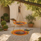 Sonnenblumen-Hängevogelhäuschen mit zwei Samenschalen für Bestäuber, Gartendekor