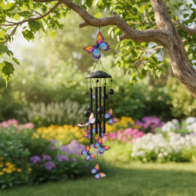 Buntes Schmetterlings-Windspiel Metall Garten Dekor Hängend Terrasse Außen