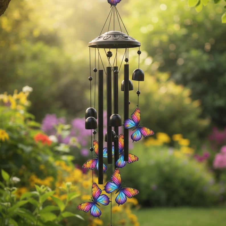 Buntes Schmetterlings-Windspiel Metall Garten Dekor Hängend Terrasse Außen