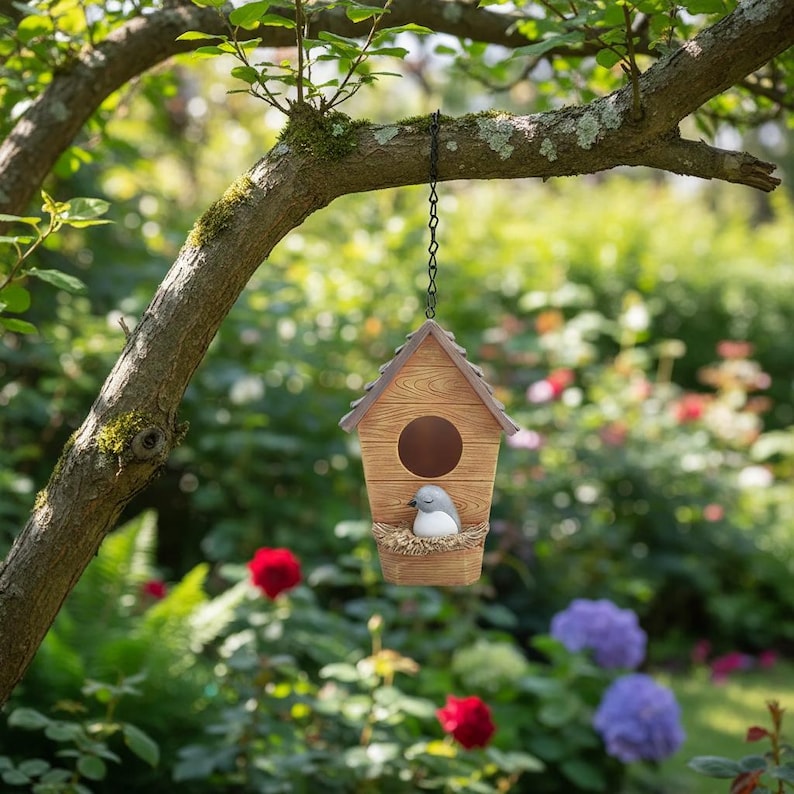 Hölzernes Vogelhaus-Dekor, hängende Garten-Vogel-Nest-Verzierung, 19 cm