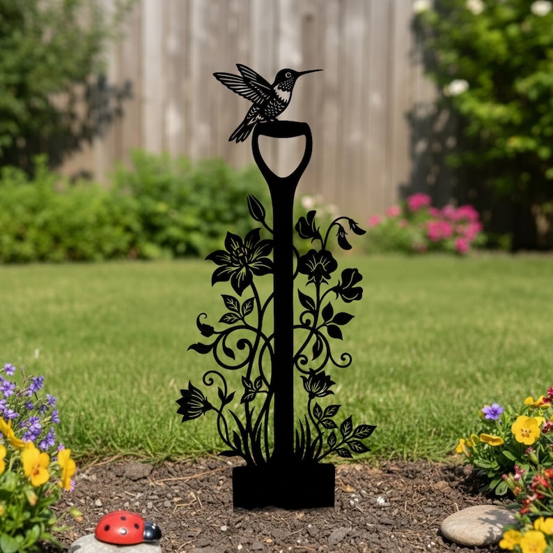 Metall Kolibri Gartenstecker, Gartenblumen Schaufel Kunst, Yard Dekor
