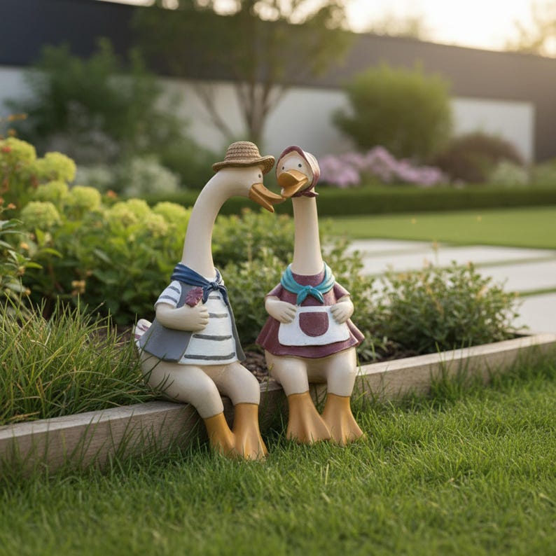 Gänsepaar Gartendekor Harz Gartenstatue Entenpaar Rasenverzierung Rustikal 22,5 cm
