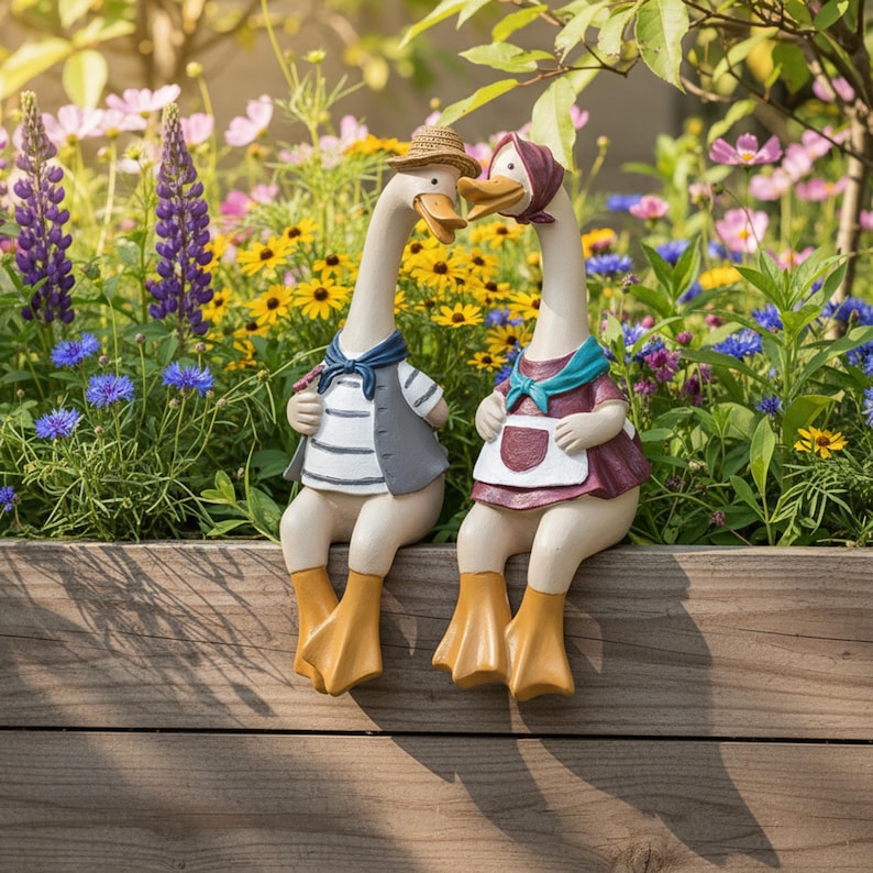 Gänsepaar Gartendekor Harz Gartenstatue Entenpaar Rasenverzierung Rustikal 22,5 cm
