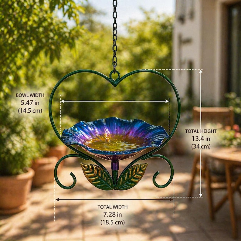 Hängende Eisenblumen-Herz-Vogeltränke-Feeder - Garten-Terrassen-Dekor-Wassertablett