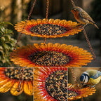 Sonnenblumen-Hängevogelhäuschen mit zwei Samenschalen für Bestäuber, Gartendekor