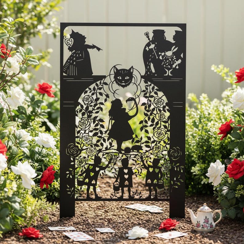 Fantasy Garten Pfahl, Metall Yard Kunst, Grinsekatzen Silhouette, Rosengarten Dekoration