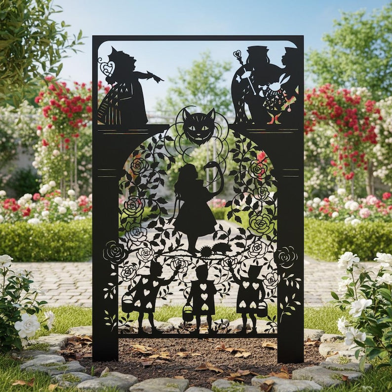 Fantasy Garten Pfahl, Metall Yard Kunst, Grinsekatzen Silhouette, Rosengarten Dekoration