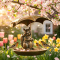 Metall Vogelhaus mit Eichhörnchen und Regenschirm, Antikes Bronze-Finish, für Garten Hof Dekoration