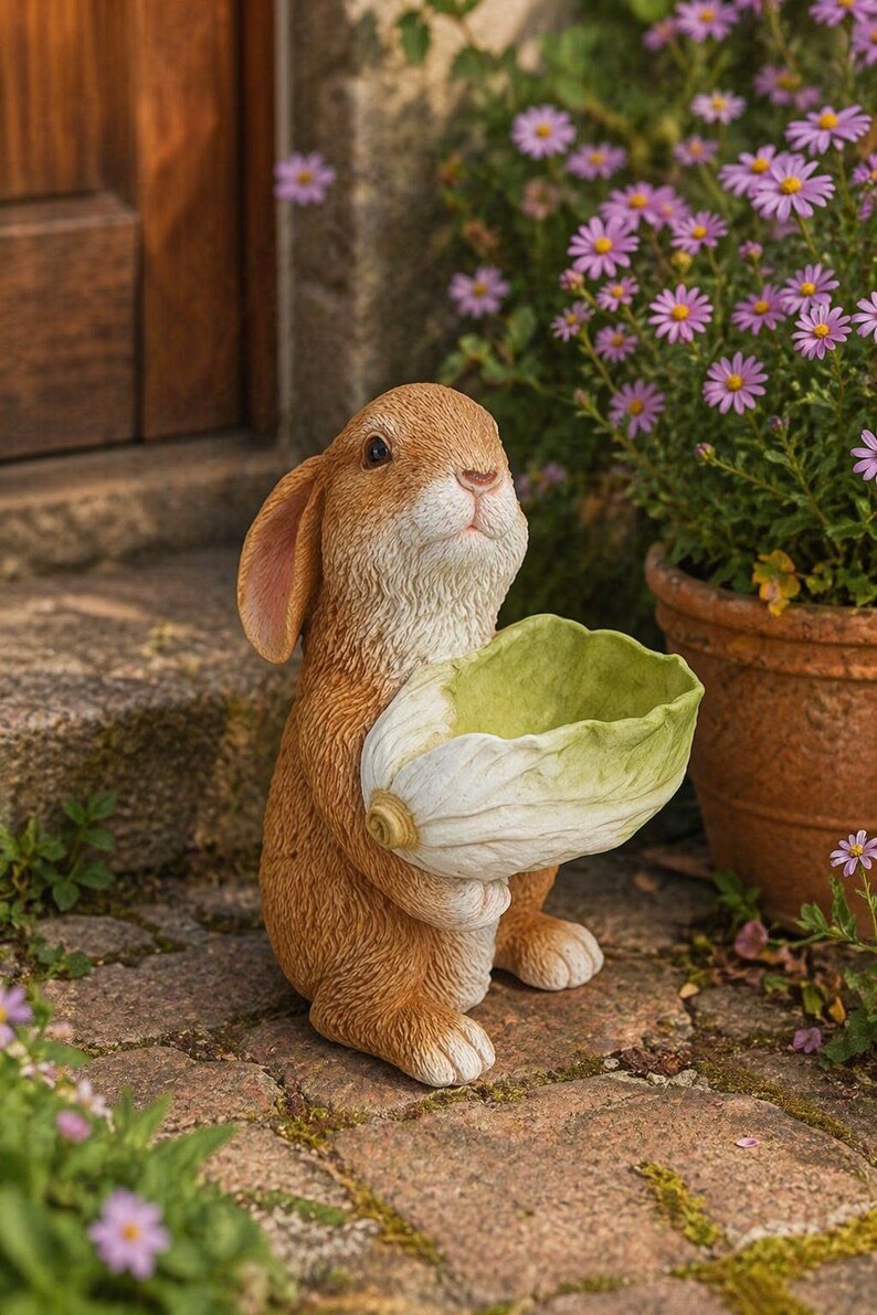 Harz Kaninchen Gartenstatue Blumentopfstatue, 21 cm, braun, für Innen- und Außendekoration