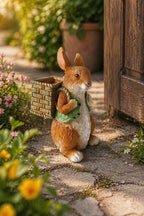 Harz Kaninchen Garten Statue Blumentopf Dekoration mit Korb Rucksack, 32 cm, Outdoor Skulptur