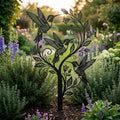 Laser Cut Metal Hummingbird Garden Stake - Floral Tree Yard Art - Outdoor Bird Decor