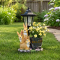 Solar Kaninchen Garten Licht Pflanzer, Harz Kaninchen Familie Yard Terrasse Dekor, 32.5 cm