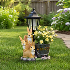 Solar Kaninchen Garten Licht Pflanzer, Harz Kaninchen Familie Yard Terrasse Dekor, 32.5 cm