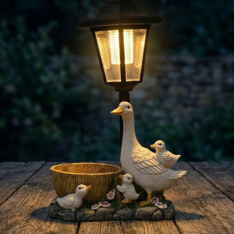 Solar Entengartenleuchte, LED Tierdekor Außen, Laterne für Terrasse Garten
