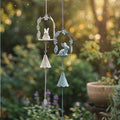 Vintage Metall Kaninchen Windspiel, Shabby Chic Garten Dekor, abgenutzt blau / altweiß, 78cm