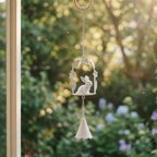 Vintage Metall Kaninchen Windspiel, Shabby Chic Garten Dekor, abgenutzt blau / altweiß, 78cm
