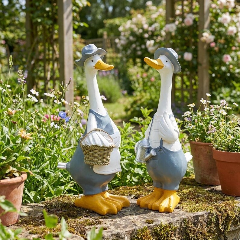 Garten Ente Statuen Set - Wetterbeständig Outdoor Yard Dekor Bauernhaus Veranda Ornamente