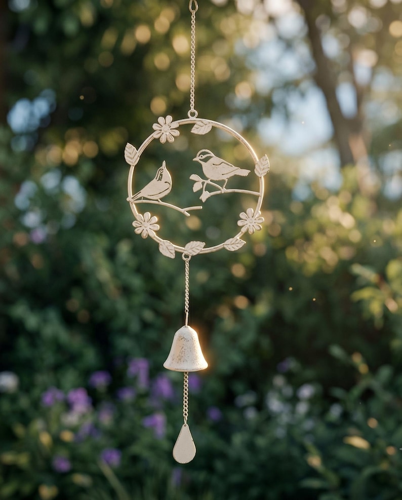 Retro Gusseisen Vogel Windspiel Garten Decor Landhaus Stil Antik Bronze