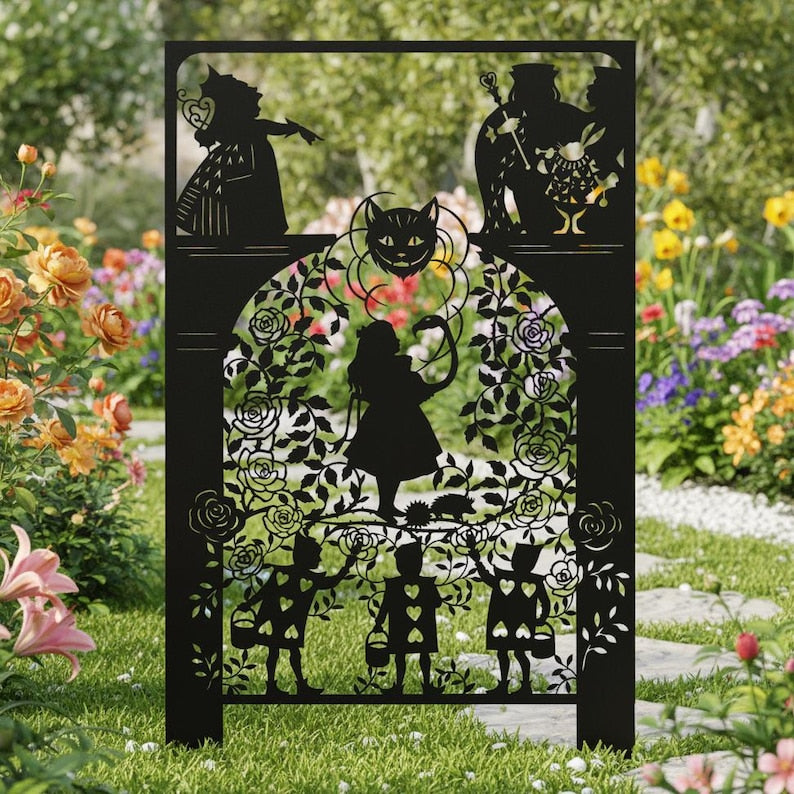 Fantasy Garten Pfahl, Metall Yard Kunst, Grinsekatzen Silhouette, Rosengarten Dekoration