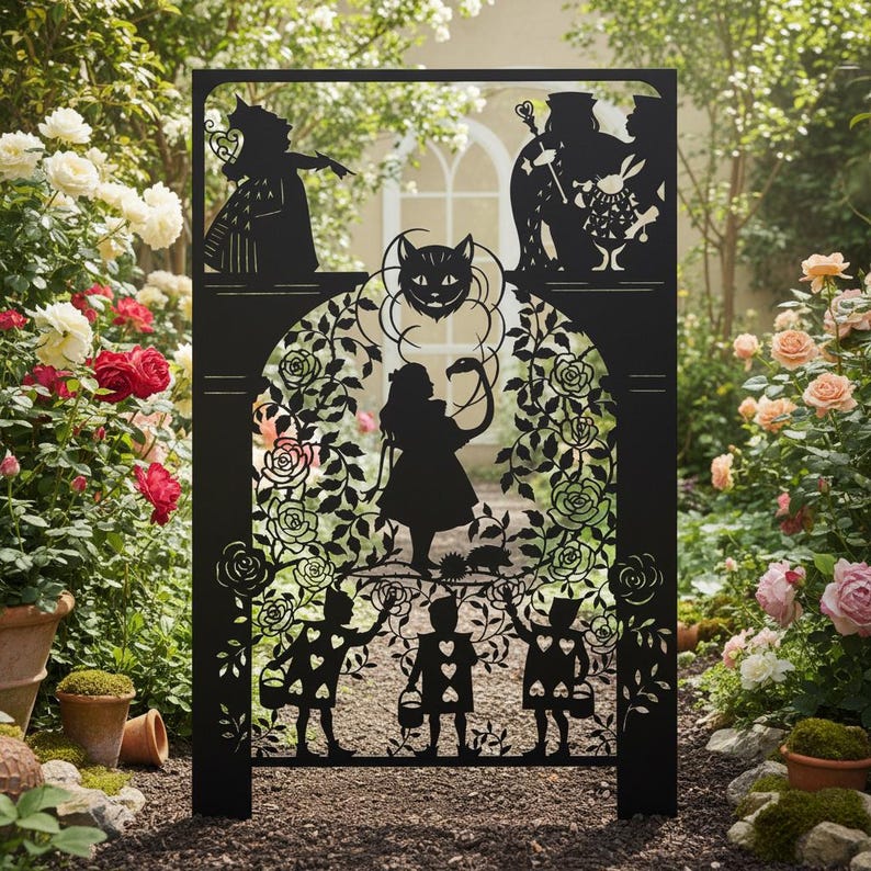 Fantasy Garten Pfahl, Metall Yard Kunst, Grinsekatzen Silhouette, Rosengarten Dekoration